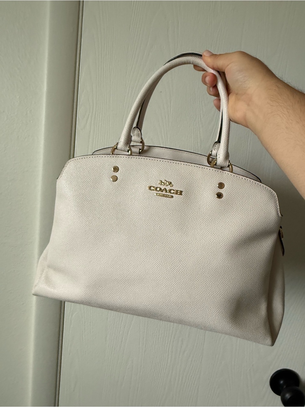 Coach Cream Leather Double-Handle Satchel with Gold Hardware